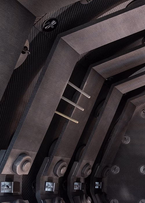 Control and Overtemp thermocouples interior view of vacuum furnace